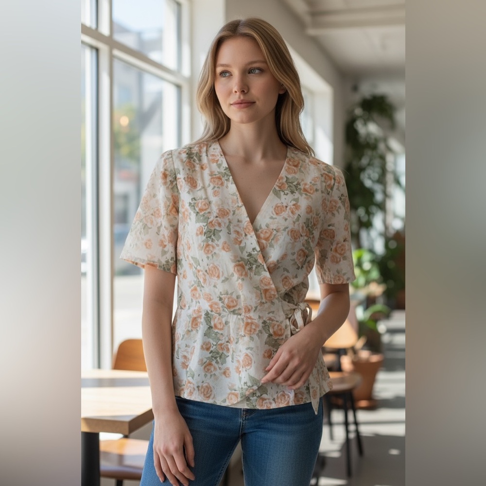 #587 Floral V-Neck Peplum Top